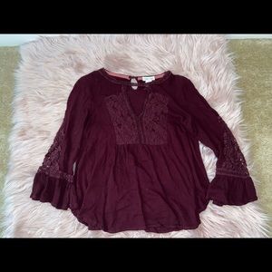 Burgundy mid sleeve top